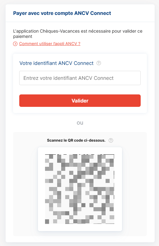 Page ANCV Connect proposant l'identifiant ou le QR code