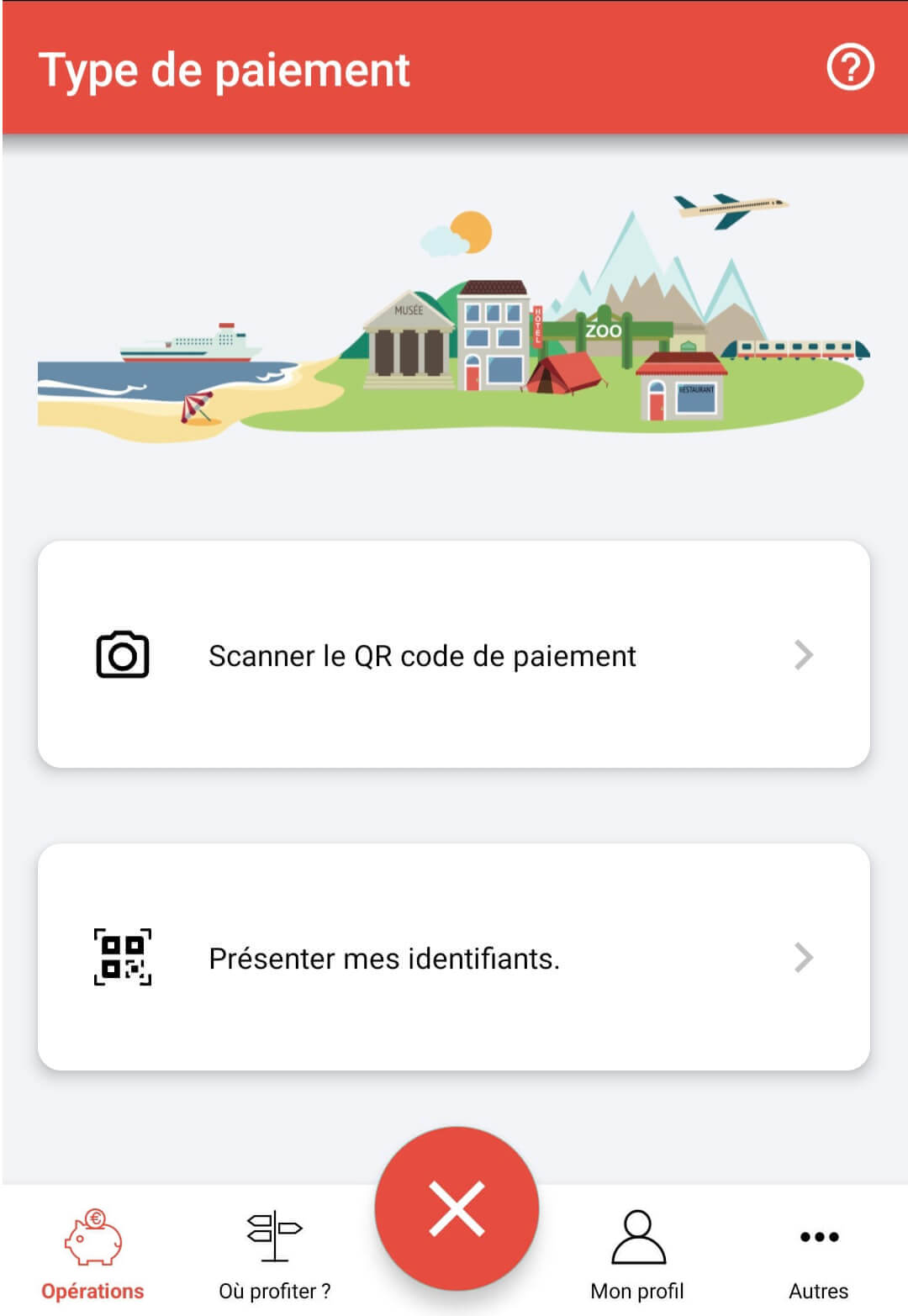 Choix Scanner le QR code ou Présenter mes identifiants