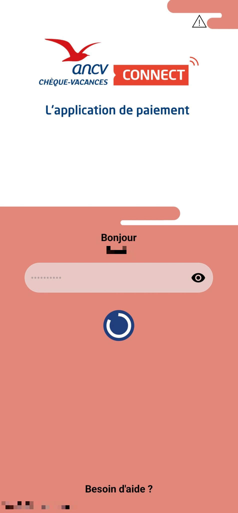 Écran de connexion de l'application ANCV