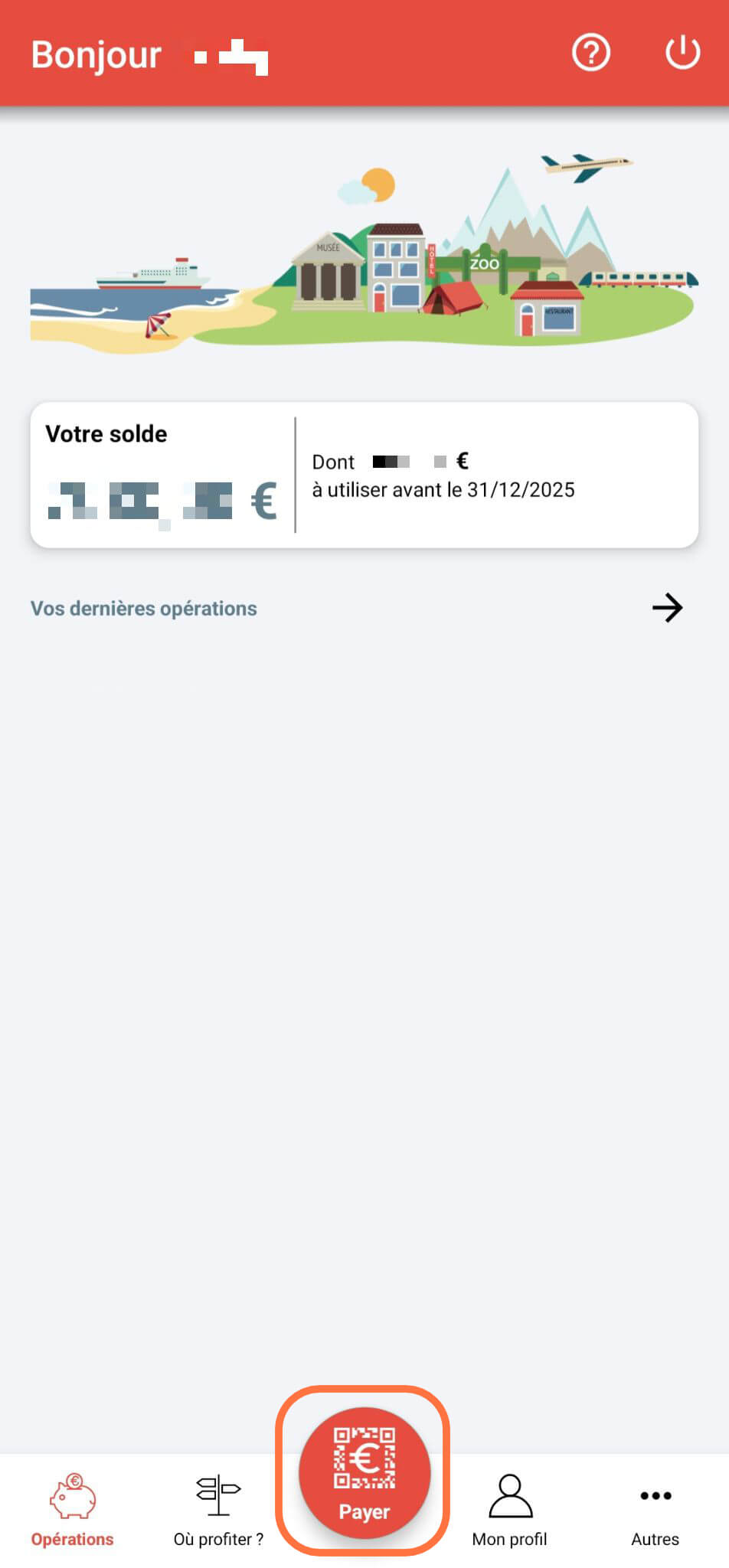 Bouton Payer dans l'application ANCV