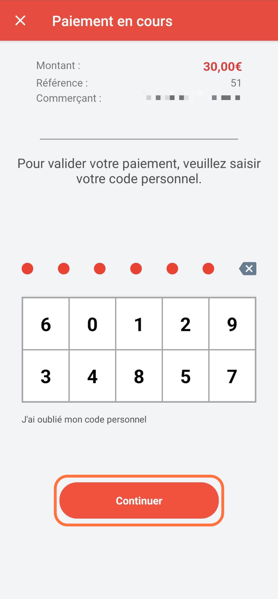 Saisie du code personnel ANCV